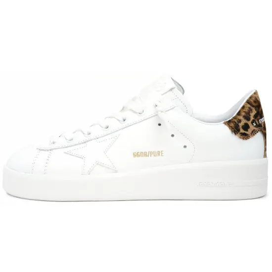 Golden Goose Purestar Stylish Skateboarding Shoes Women's White Leopard Print