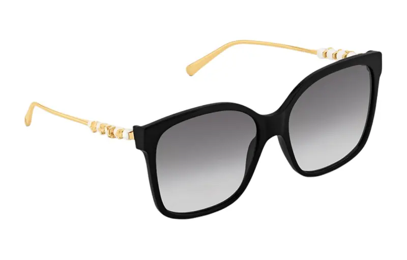 LOUIS VUITTON Acetate Metal Resin Irregular Shape Sunglasses Unisex Black