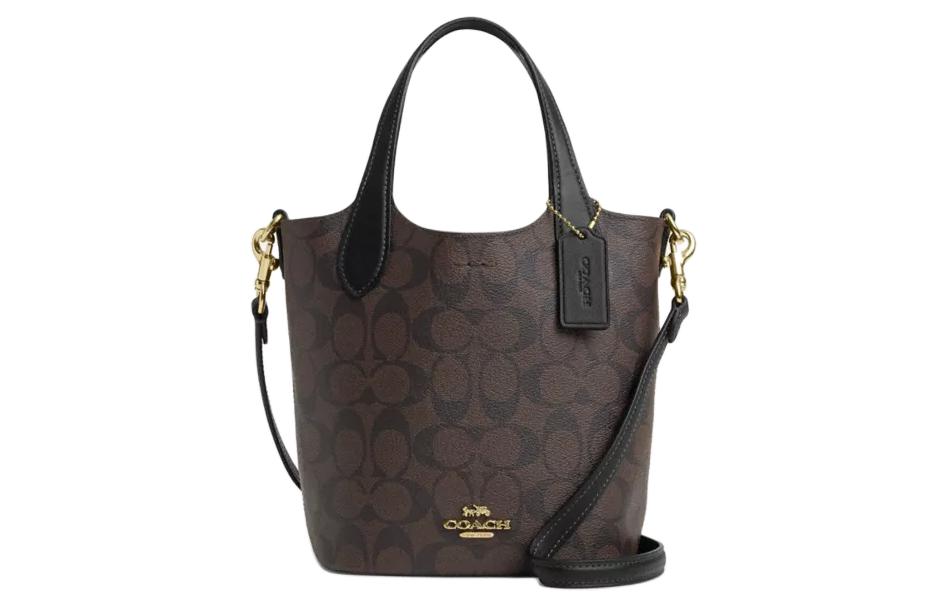 COACH Hanna Artificial Leather Crossbody One Shoulder Handbag Small Women's Gold & Brown & Black