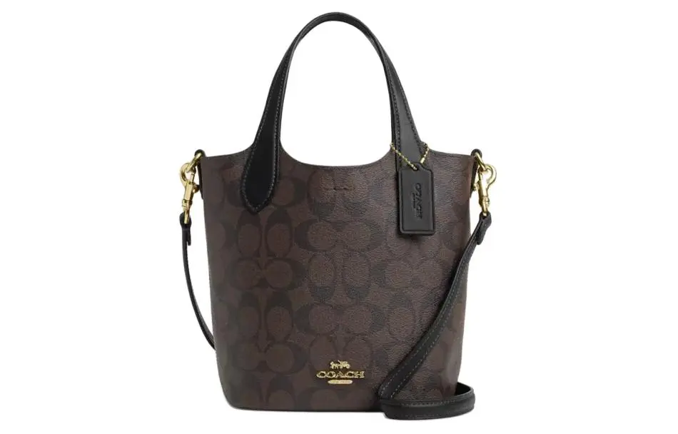 COACH Hanna Artificial Leather Crossbody One Shoulder Handbag Small Women's Gold & Brown & Black