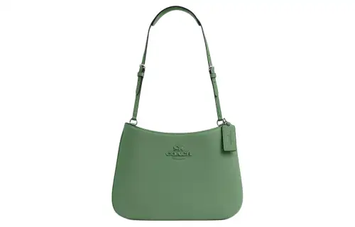COACH Penelope Leather Handbag, Shoulder Bag Medium Women's Silver & Light Green
