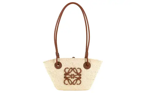 LOEWE Basket Palm Leaf With Cow Leather One Shoulder Handbag Mini Women's Brown