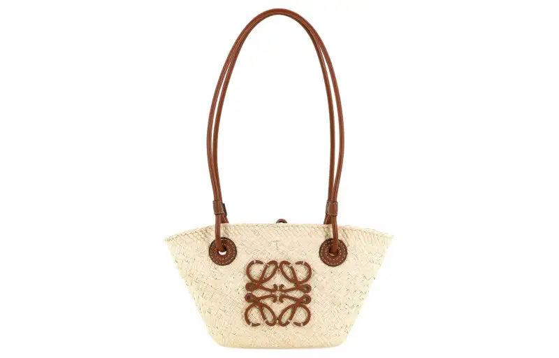 LOEWE Basket Palm Leaf With Cow Leather One Shoulder Handbag Mini Women's Brown