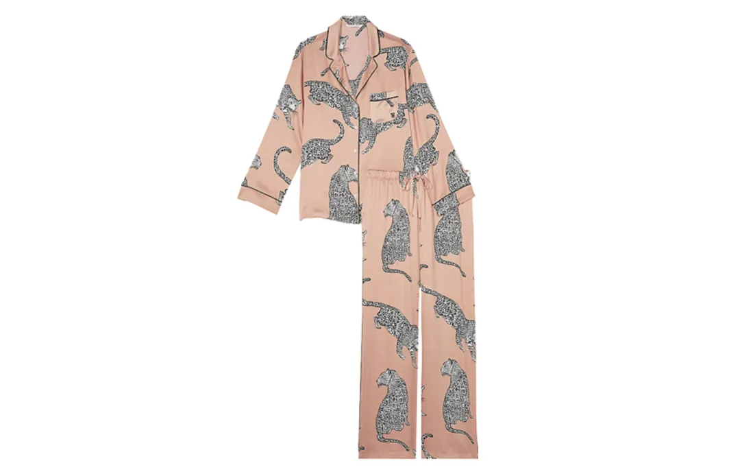 Victoria's Secret Sweet Limited Satin Long Pajama Set/Evening Blush Leopards Pajama Set Women's Dark Pink