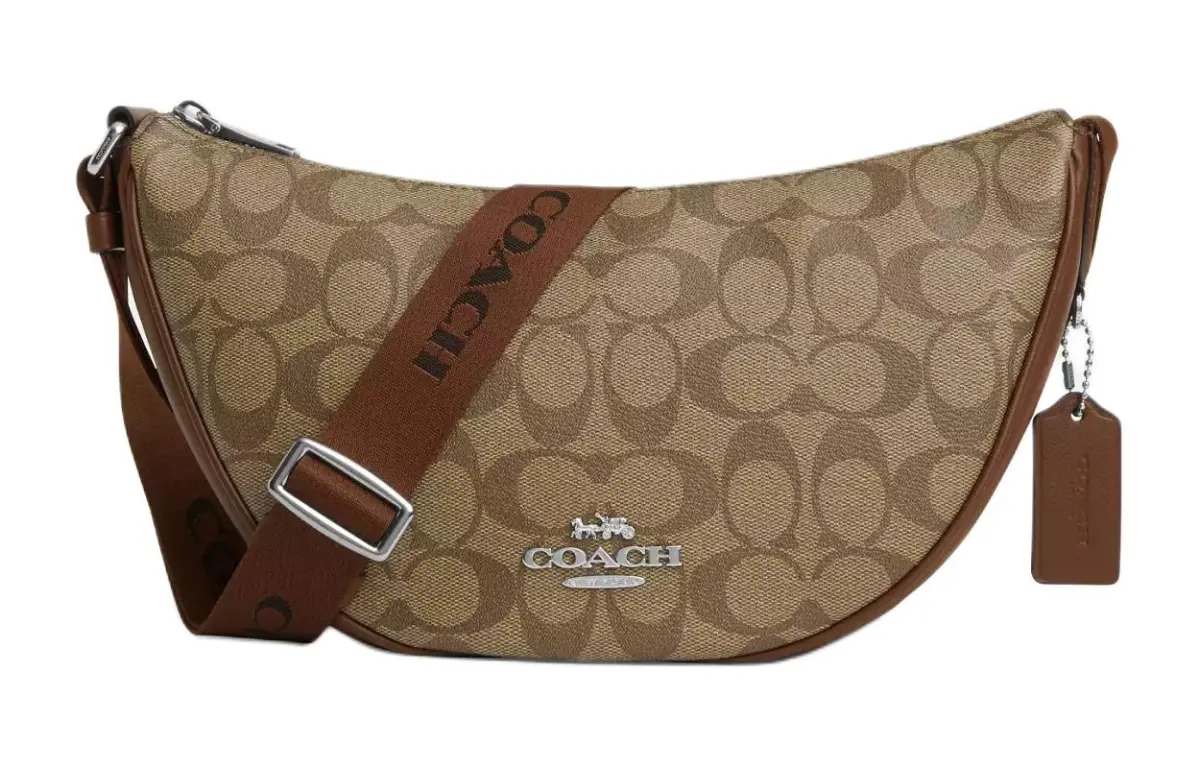 COACH PACE Coated Canvas With Refined Calfskin Crossbody Bag, Shoulder Bag Large Women's Silver & Khaki & Saddle