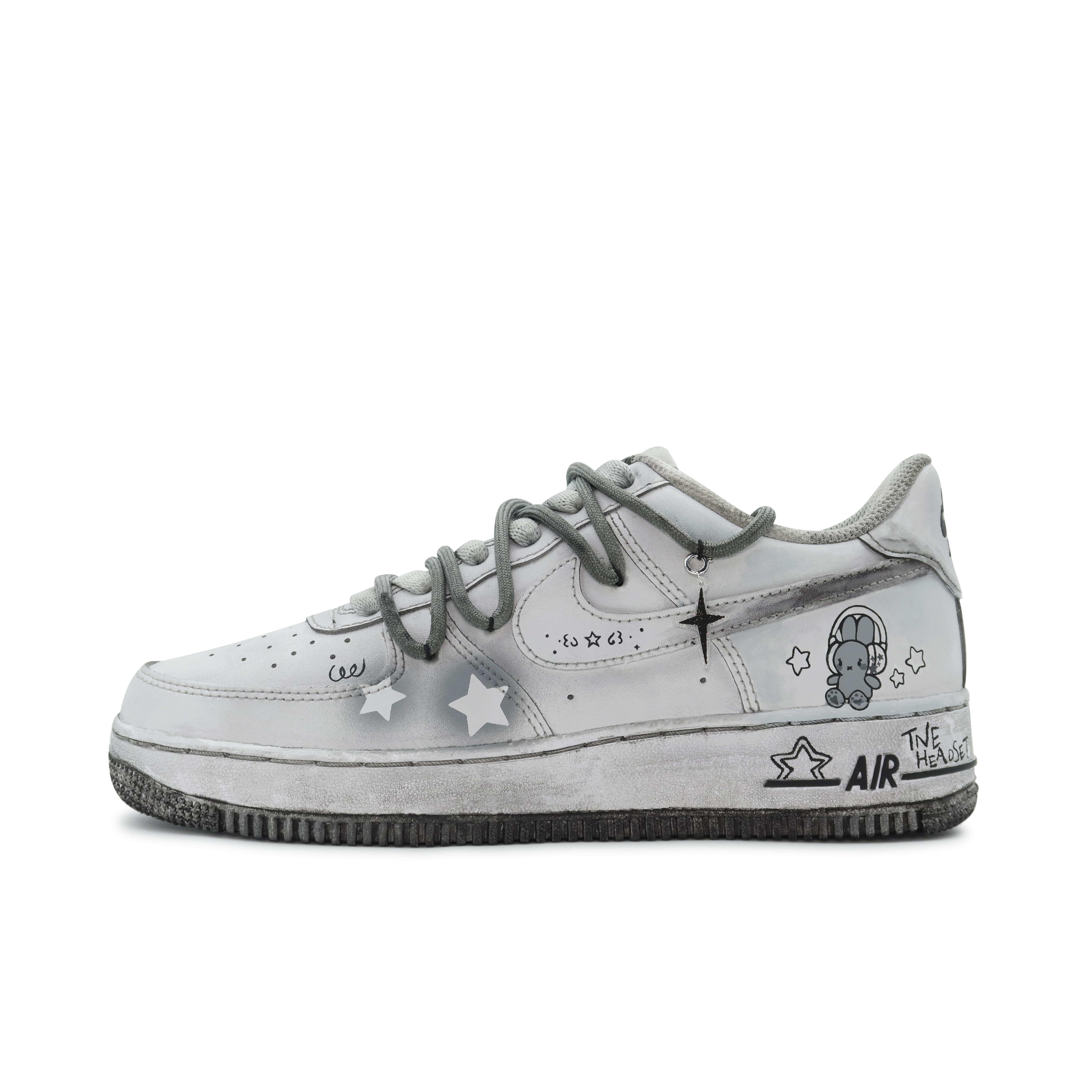 [Кроссовки по индивидуальному заказу] Nike Air Force 1 Low Made by ZIM белый Хината Усаги Просроченный альбом Shibuya Наушники Rabbit Романтический панк Y2K Серый стиль Атмосфера Low Top панель Туфли GS потертые серые