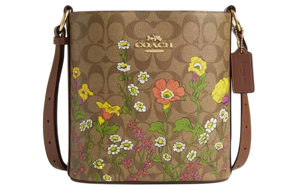 COACH Iconic Canvas Bucket Bags Crossbody Bag, Shoulder Bag Small Women's Gold & Khaki & Multicolor
