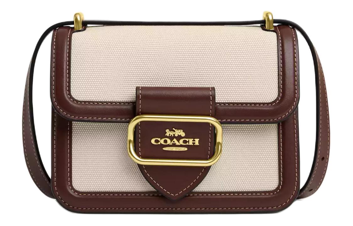COACH Morgan Canvas With Refined Calfskin Crossbody Bags Small Women's Gold & Natural Multicolor