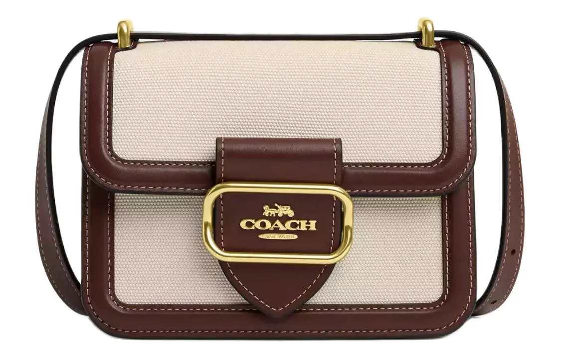 COACH Morgan Canvas With Refined Calfskin Crossbody Bags Small Women's Gold & Natural Multicolor
