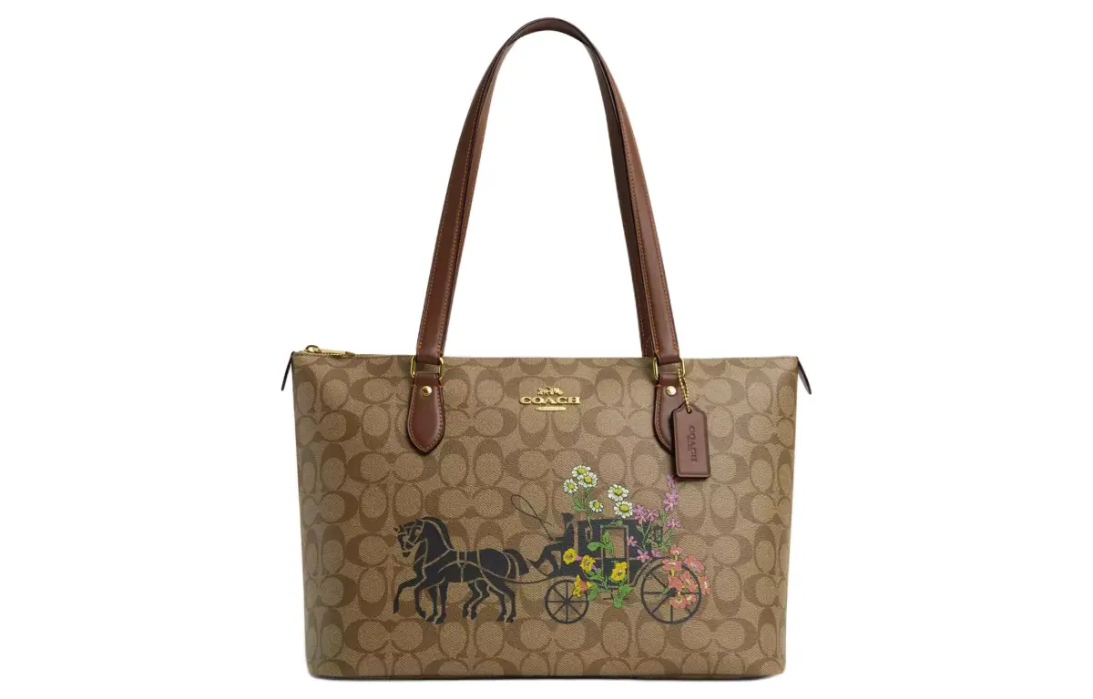 COACH Gallery Coated Canvas With Recycled Leather Shoulder Bag Large Women's Gold & Khaki & Multicolor