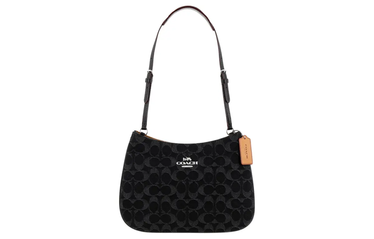 COACH Penelope Denim Handbag, Shoulder Bag Large Women's Silver & Black
