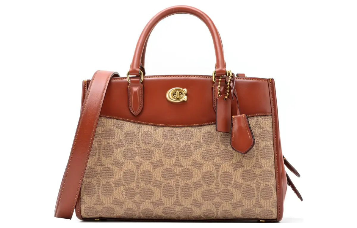 COACH Brooke Coated Canvas With Calfskin Handbag, Shoulder Bag, Crossbody Bag Medium Women's Brown & Rusty