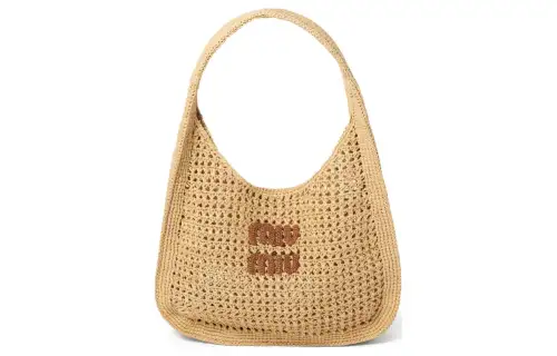 MIU MIU Raffia One Shoulder Handbag Women's Light Umber