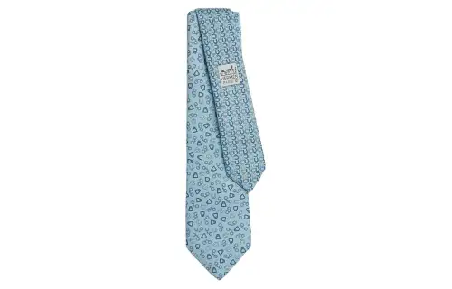 HERMES Mulberry Silk Ties Men's Sky Blue