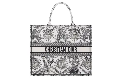 DIOR BookTote Soleil Jouy Print Embroidery Tote Bag, Shopping Bag, Shoulder Bag, Handbag Large Women's White & Black