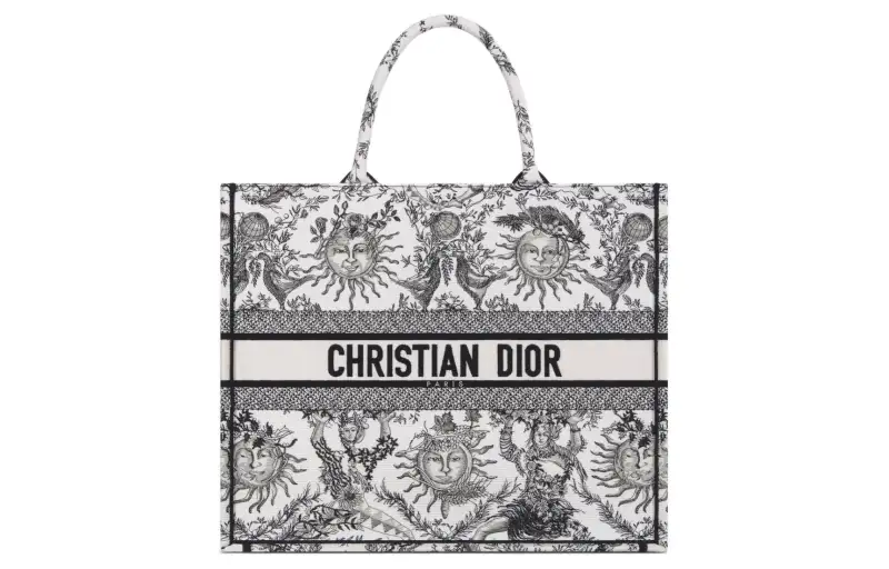 DIOR BookTote Soleil Jouy Print Embroidery Tote Bag, Shopping Bag, Shoulder Bag, Handbag Large Women's White & Black