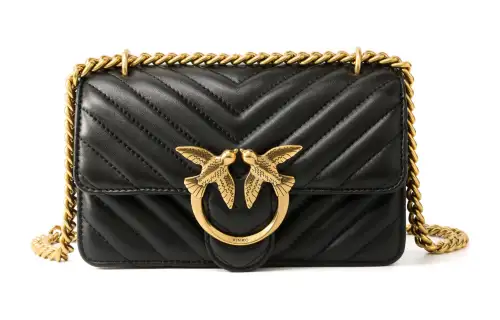 PINKO Nappa Sheep Leather Swallow Bag, Shoulder Bag, Crossbody Bag Mini Women's Black/Black Gold