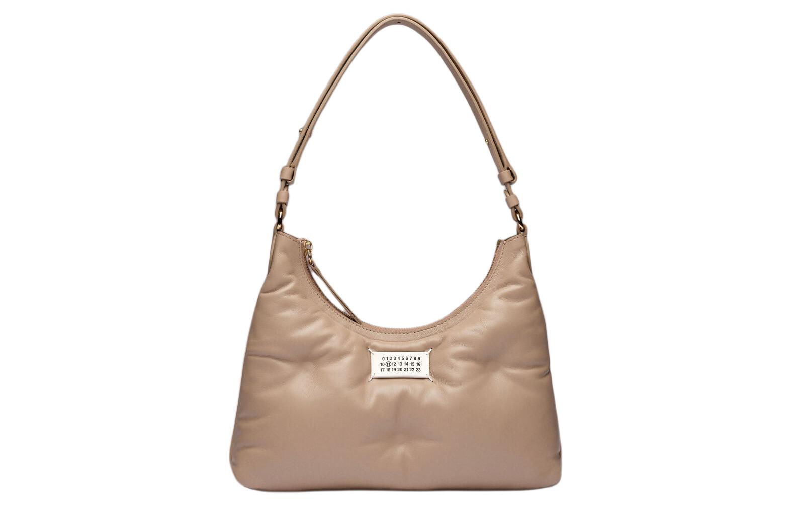 Maison Margiela Glam Slam Full Grain Nappa Leather Hobo Bag, Shoulder Bag, Handbag Small Women's Mud Brown
