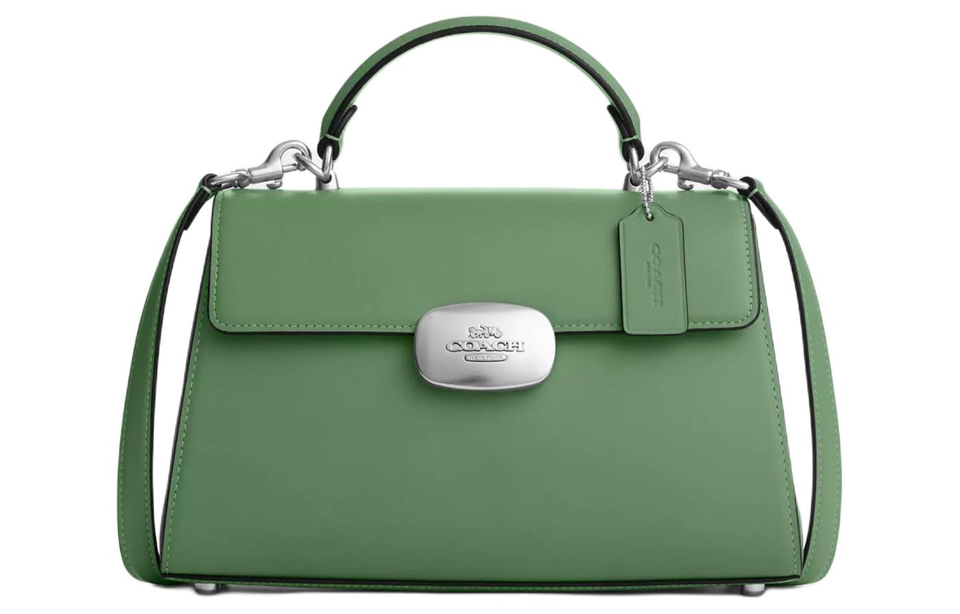 COACH Eliza Calfskin Shoulder Bag, Crossbody Bag, Handbag Large Women's Silver & Light Green