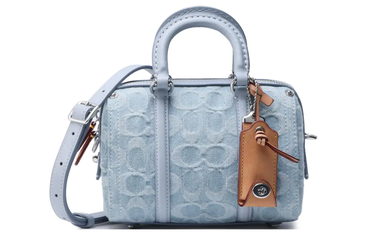 COACH Ruby Fabric With Cow Leather Boston Bag, Shoulder Bag, Crossbody Bag, Handbag Small Women's Blue