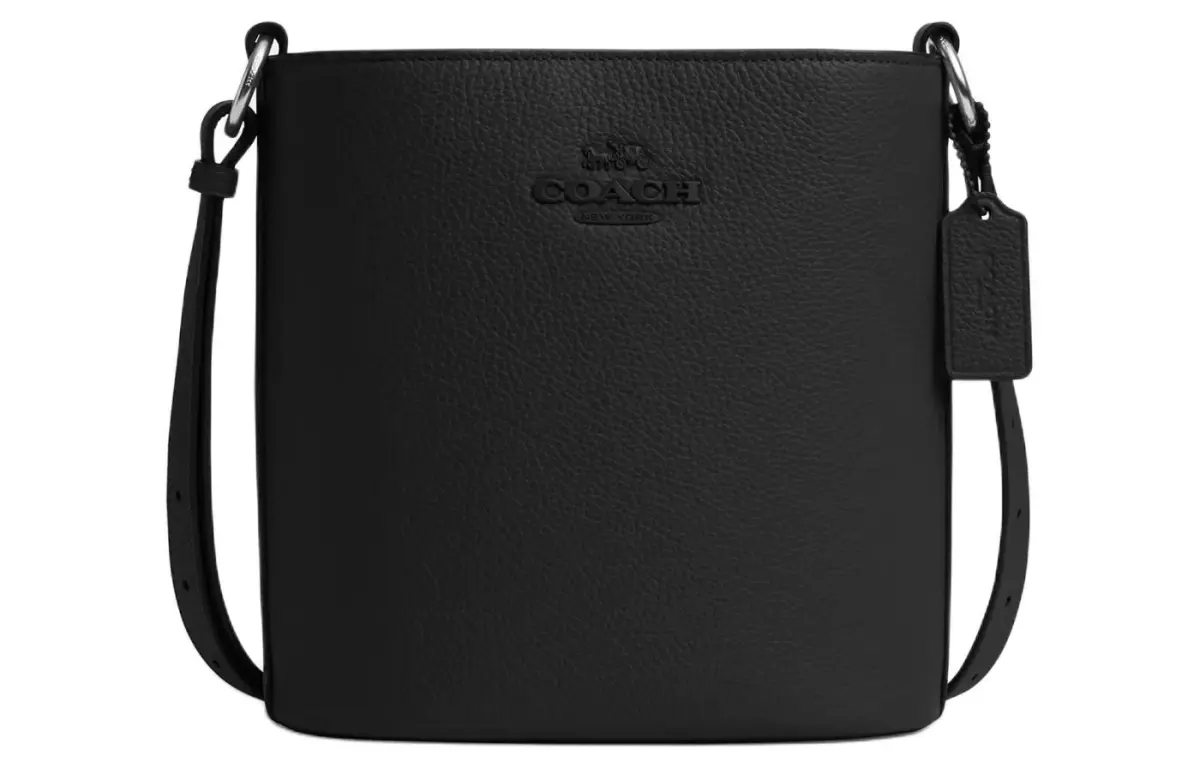 COACH Pebbled Leather Bucket Bags Crossbody Bag, Shoulder Bag Small Women's Silver & Black