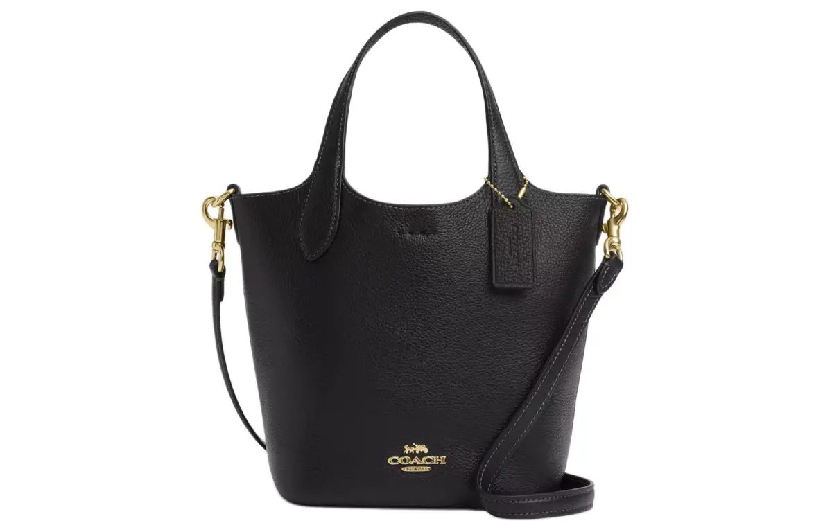 COACH Hanna Double Sided Leather Bucket Bag, Crossbody, One Shoulder Handbag Small Women's Gold & Black