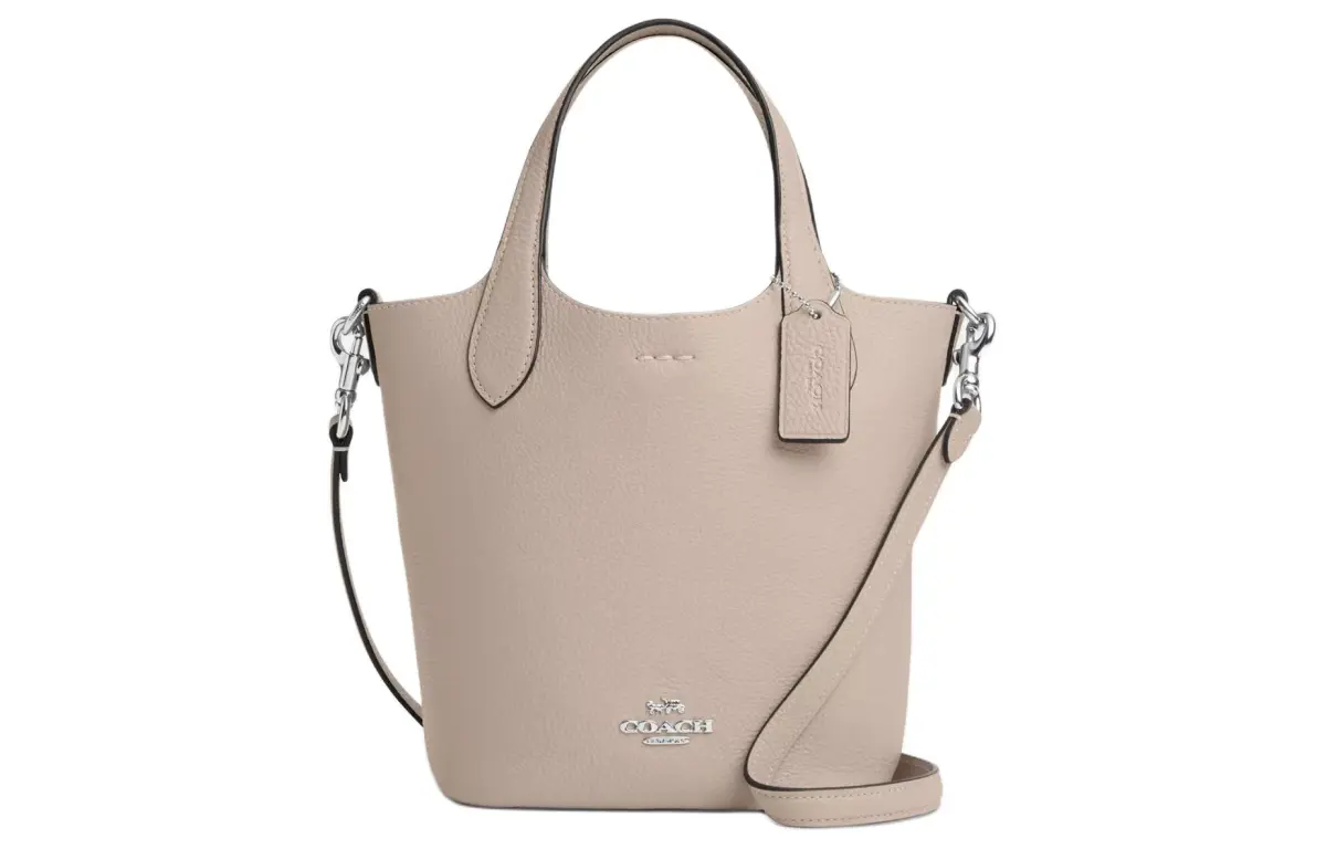 COACH Hanna Double Sided Leather Bucket Bag, Portable Crossbody Bag, Shoulder Bag Small Women's Beige