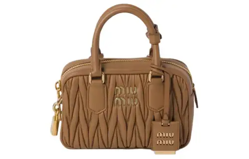MIU MIU Arcadie Sheepskin One Shoulder Handbag Women's Caramel