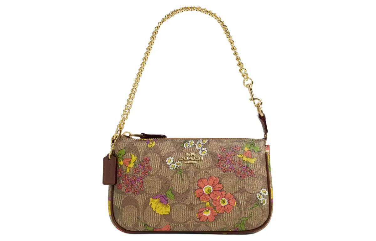 COACH Nolita Waterproof Canvas With Recycled Leather Handbag, Shoulder Bag Small Women's Gold & Khaki & Multicolor