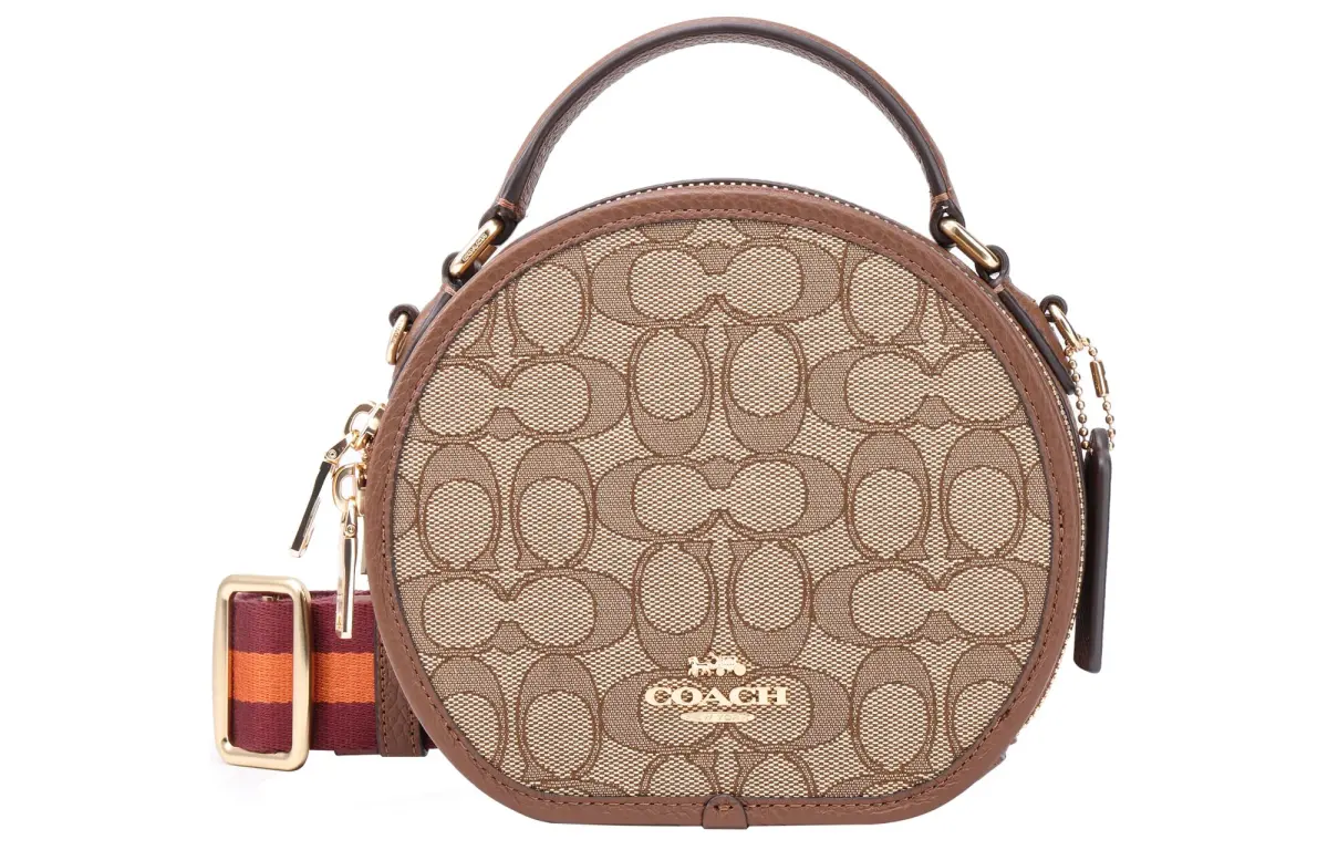 COACH Canteen Iconic Jacquard With Refined Pebble Leather Shoulder Bag, Crossbody Bag, Handbag Small Women's Khaki