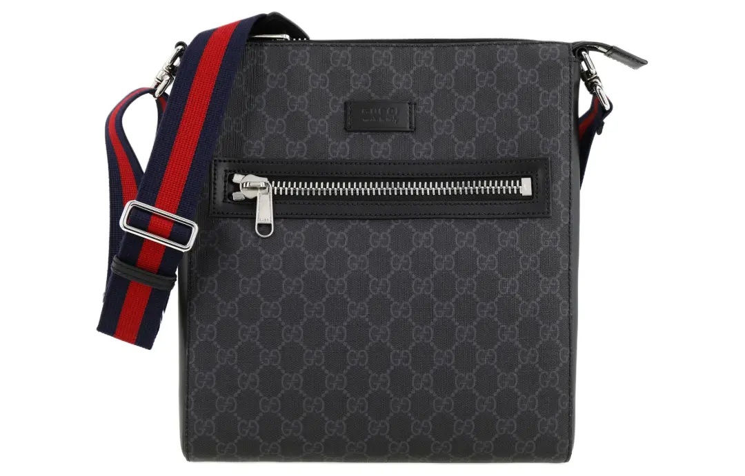 GUCCI GG Embossed Canvas With Leather Messenger Bag, Shoulder Bag, Crossbody Bag Regular Men's Black & Gray
