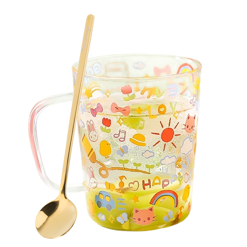 Kawashimaya KAWASIMAYA high borosilicate glass cup children's drinking cup female cute household high temperature resistant scale breakfast milk cup