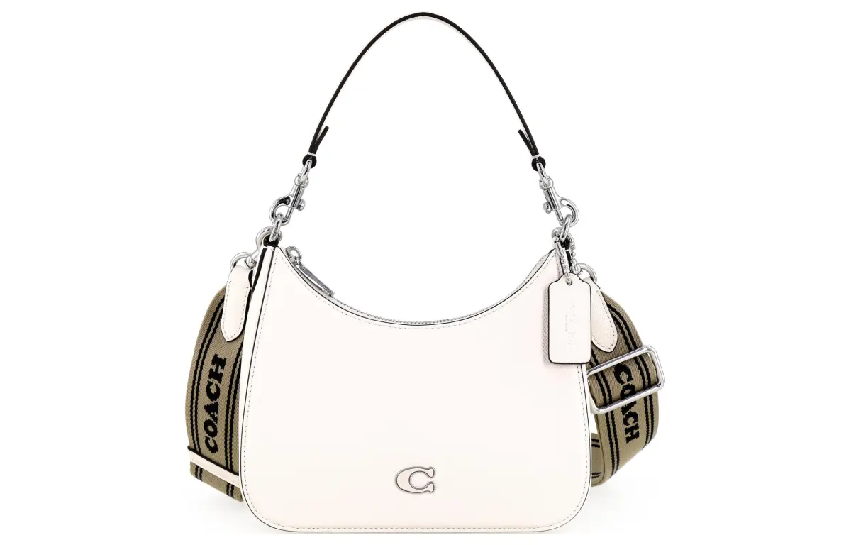 COACH Hobo Coated Canvas With Leather Crescent Bag, Shoulder Bag, Crossbody Bag, Handbag Medium Women's White