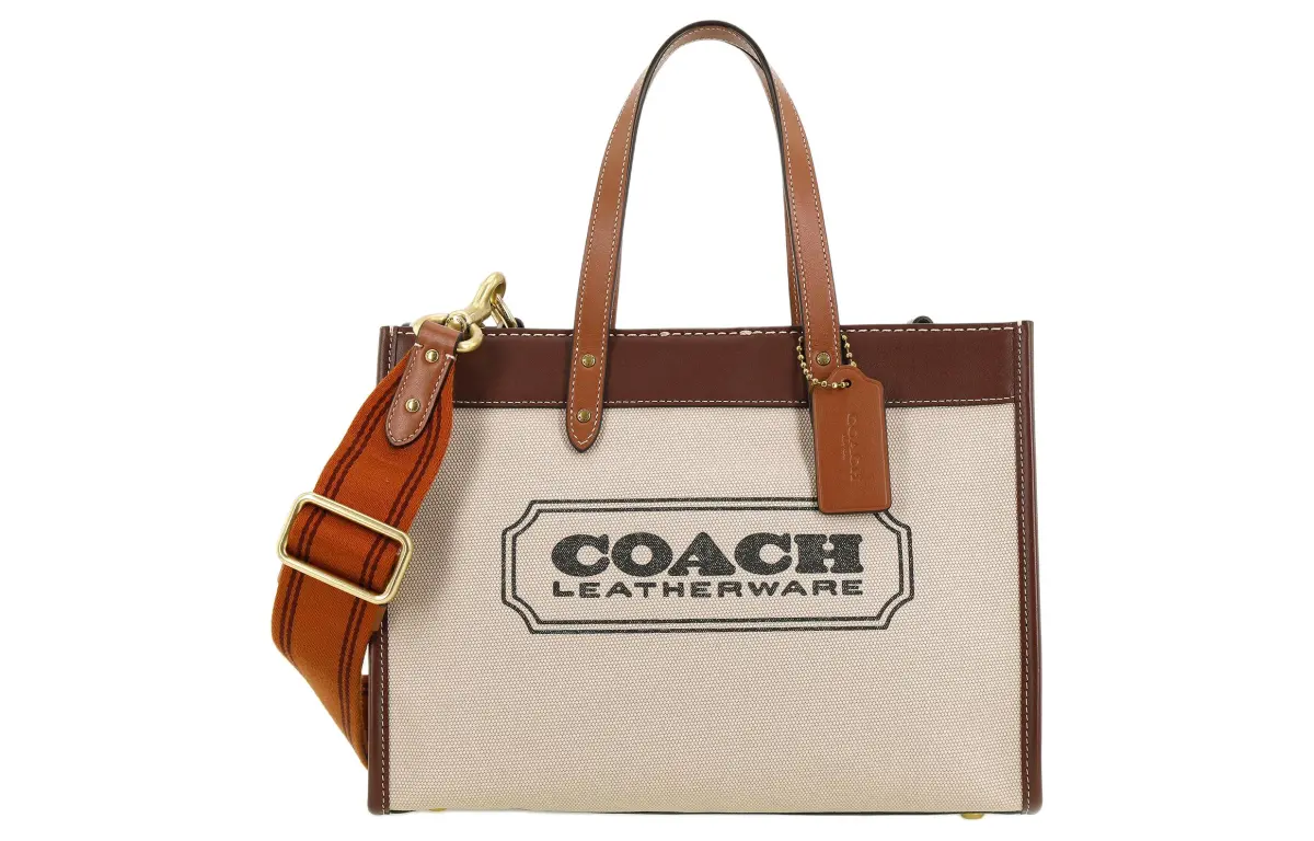 COACH Field Canvas Fabric With Cow Leather Tote Bag, Shopping Bag, Handbag, Shoulder Bag, Crossbody Bag Large Women's