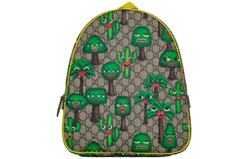 GUCCI Canvas With Leather Backpack Kids' Ebony/Yellow/Green