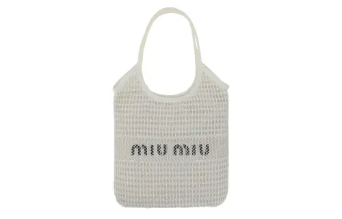 MIU MIU Raffia Beach Bag Tote Shopping Bag One Shoulder Handbag Women's White