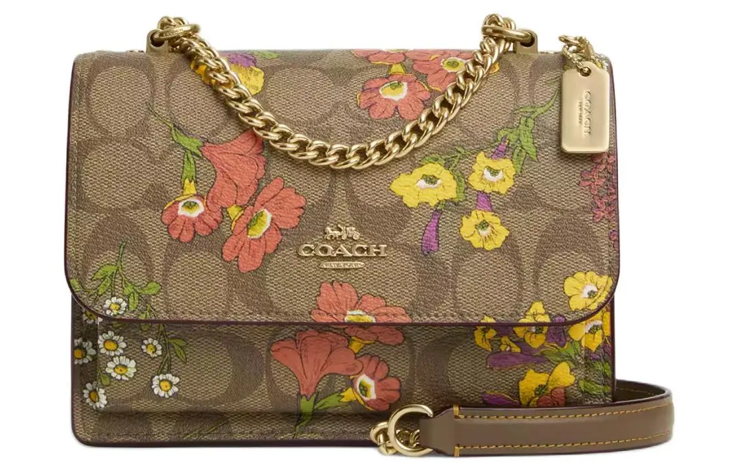 COACH Klare Coated Canvas With Leather Shoulder Bag, Crossbody Bag Small Women's Gold & Khaki & Multicolor