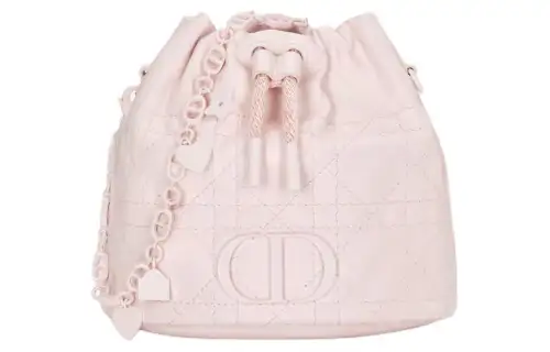 DIOR Wicker Pattern Sheepskin Bucket Bag, Shoulder Bag, Crossbody Bag Women's Pink