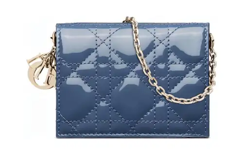 DIOR Lady Dior Patent Leather, Cow Leather Card Holder Women's Denim Blue