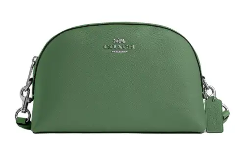 COACH Cross Grain Leather Dome Bag, Shoulder Bag, Crossbody Bag Small Women's Silver & Light Green