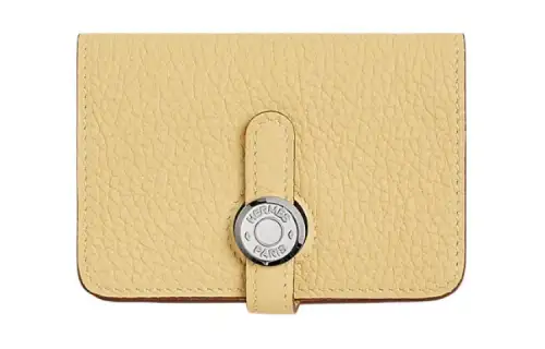 HERMES Dogon Silver Tone Buckle Togo Calfskin Wallet, Card Holder Women's 1Z Jaune Poussin Chick Yellow