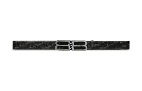 Balenciaga Brand Logo Leather Belts Women's Black Gray Width 1.5CM