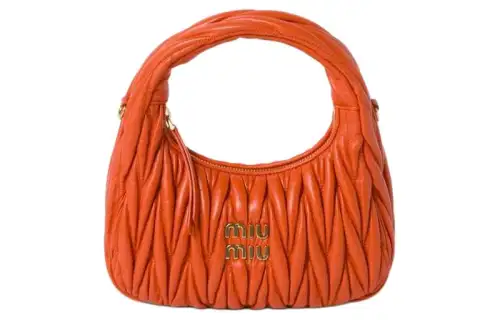 MIU MIU Wander Soft Sheep Leather Hobo Bag, Crescent Bag, Shoulder Bag, Crossbody Bag, Handbag Small Women's Orange