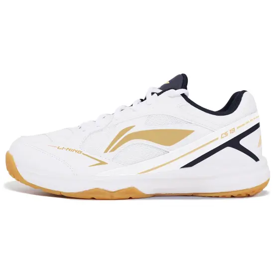 LiNing Anti Slip Wear Resistant Badminton Training Shoes Unisex Standard White/Black/Bright Gold