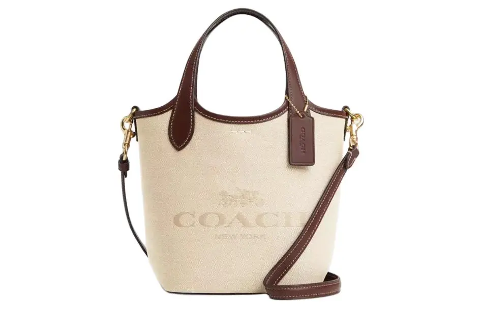 COACH Hanna Canvas With Refined Calfskin Bucket Bag, Crossbody, One Shoulder Handbag Small Women's