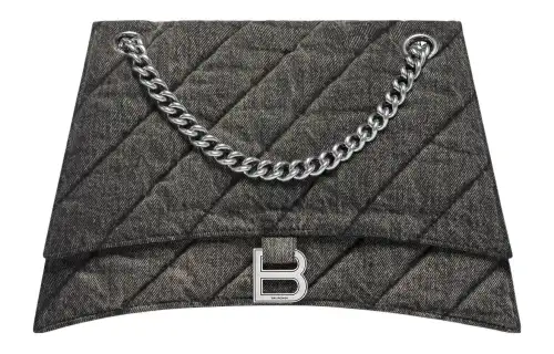 Balenciaga Crush Medium Chain Bag In Quilted Denim Black