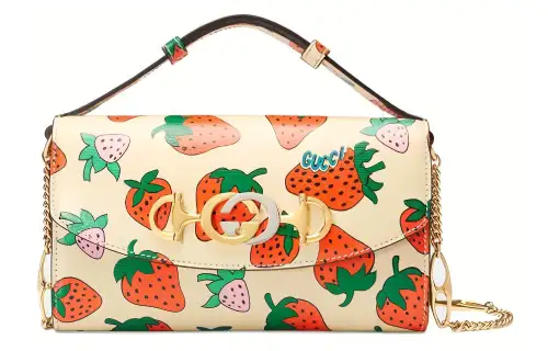 GUCCI Zumi Leather Shoulder Bag Mini Women's Beige & Red
