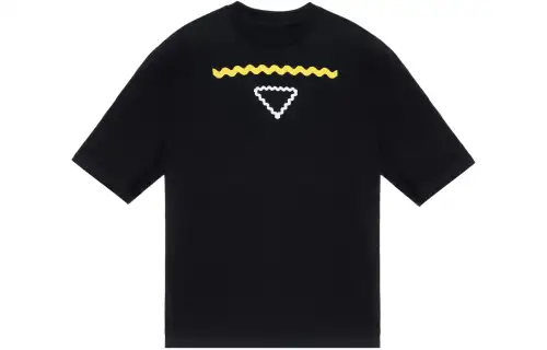 PRADA T Shirts Men's Black Crew Neck Moderate Straight Fit