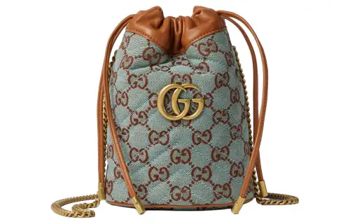 GUCCI Canvas With Leather Binding Shoulder Bag, Crossbody Bag Extra Mini Women's Light Blue & Brown