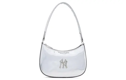 MLB New York Yankees Artificial Leather Shoulder Bag, Handbag, Clutch, Student Backpack Unisex Silver